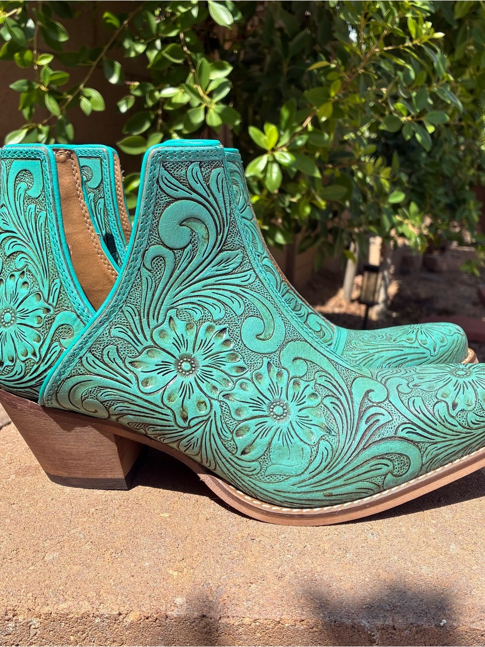Myra Bag Turquoise Floral Tooled Leather Ankle Booties - Picture 16 of 16